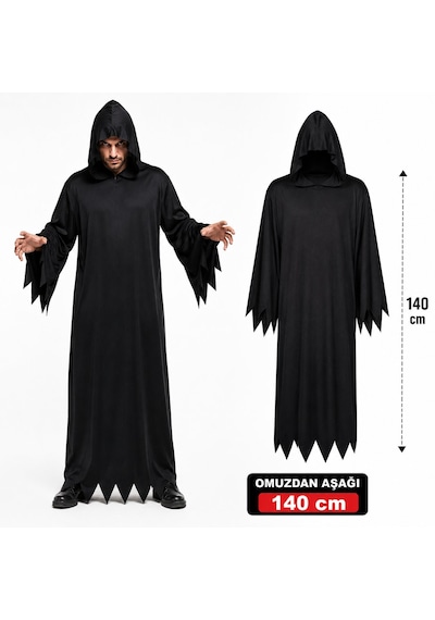 Yetişkin Siyah Kapüşonlu Cellat Hayalet Kostümü 140 Cm 5691