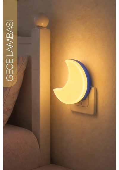 Yarım Ay Gece Lambası On/off Tuşlu Koridor Hol Işığı Uyuma Işığı Sarı K6975