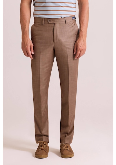 Erkek Bej Regular Fit Yün Kumaş Pantolon
