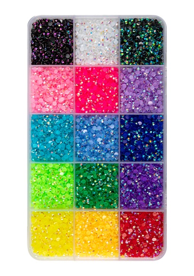 15 Renk 3 Mm Rhinestone Süsleme Taşı Seti Organizer Kutulu. Yapıitırıcı Set -
