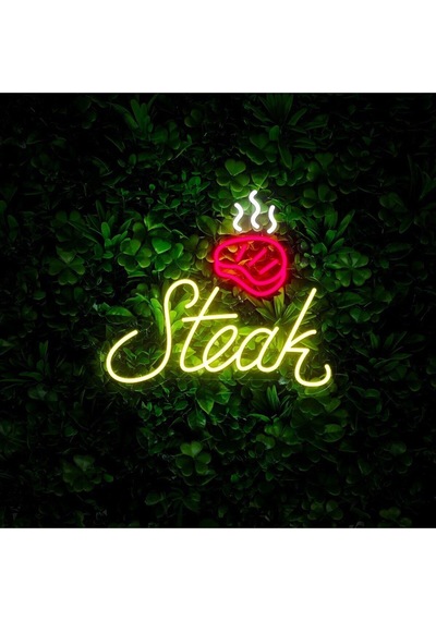 Steak Yazılı Ve Şekilli Neon Tabela Çok Renkli