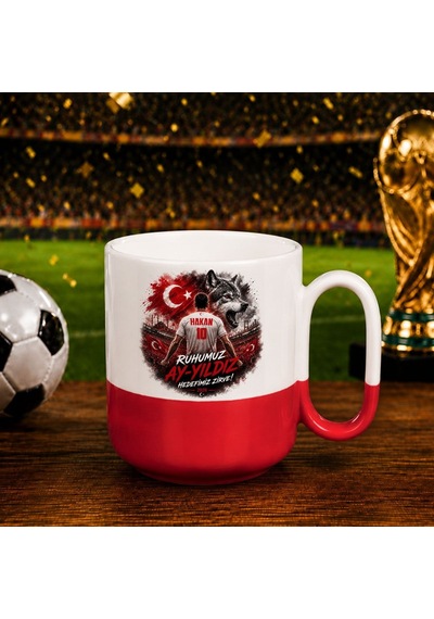 Bk Gift Kişiye Özel Türkiye Taraftar Temalı 2026 Dünya Kupası Tasarımlı Kırmızı Joyful Kupa Bardak -4, Tek Yürek Milli Takım Ruhu Beyaz
