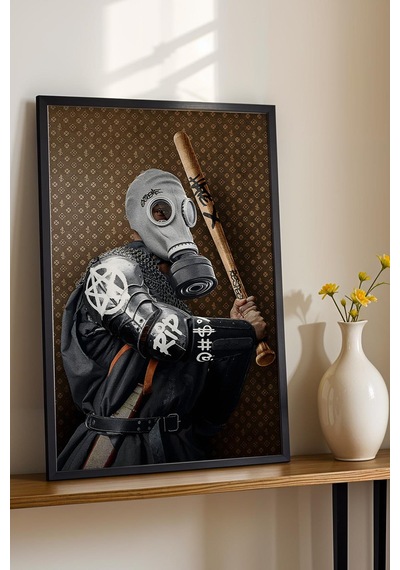 Sokak Savaşçısı Çerçeveli Tablo Gaz Maskeli Zırhlı Şövalye Oyun Odası Dekoru Modifiye Sanat