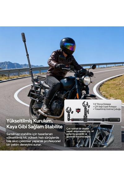 Ulanzi Vl03 Motosiklet Görünmez Selfie Çubuğu Kamera Montaj Aparatı - T119 Siyah