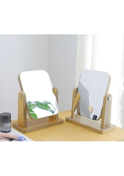 Lexroo Masaüstü Standlı Makyaj Aynası 18x13cm Masaüstü Ayna Ahşap Tasarım Ayna Çok Renkli