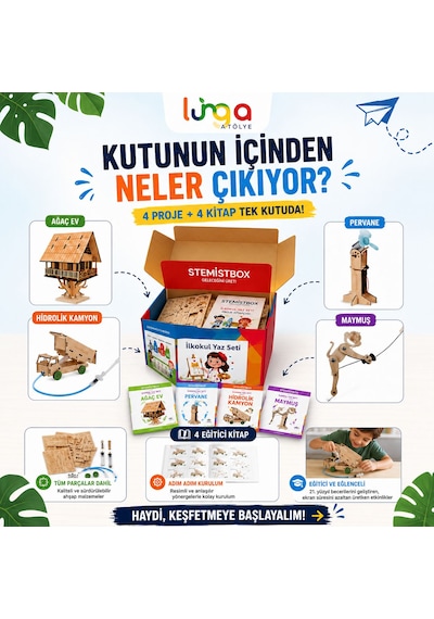 Stemist Box İlkokul Yaz Seti - 4'lü Ahşap Stem Eğitim Seti - Aktivite Kutusu 4'lü Set