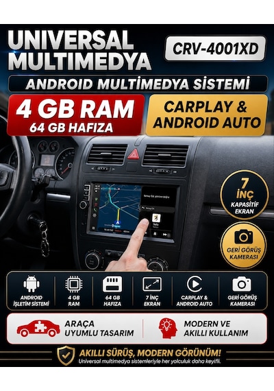 Universal Double Din Android Multimedya Sistemi Crv-4001xd