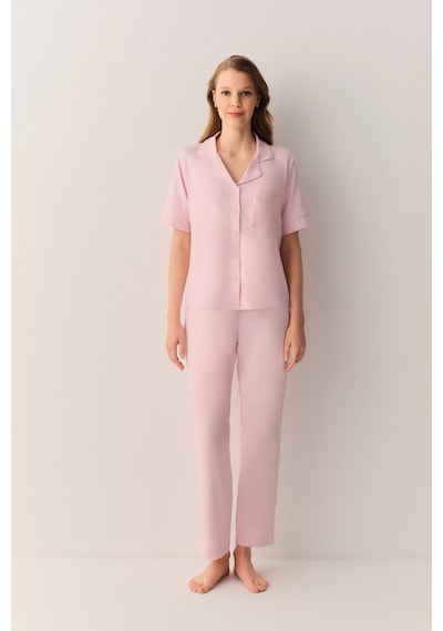 Suwen Misty Gömlek Yaka Pijama Takımı Sh26629660b077 Pembe