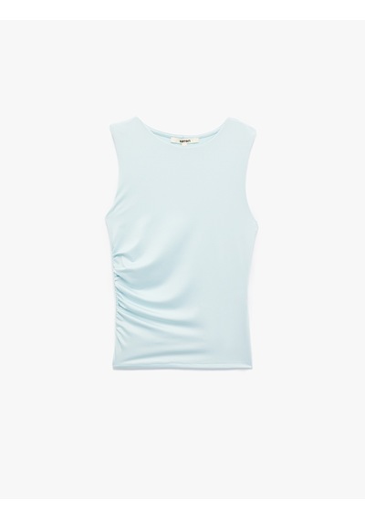 Koton Slim Fit Bisiklet Yaka Drapeli Kolsuz Tişört Mavi 5sak10751ek Mavi