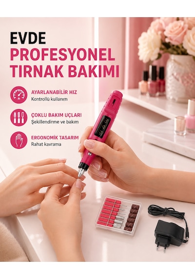 Profesyonel Tırnak Matkap Makinesi Usb Şarjlı, Ayarlanabilir Hız, Düşük Titreşimli Ve Sessiz Çalışma - Li