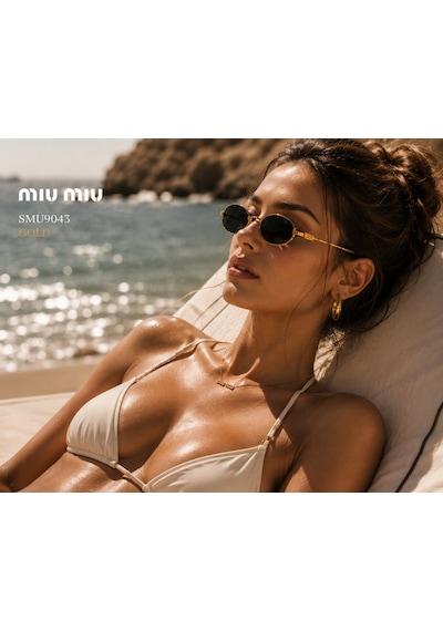 Miu Miu Smu9043 Kadın Güneş Gözlüğü Metal Çerçeve Füme Cam Made İn Italy - Gold