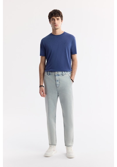 Avva Erkek Mavi Klasik Bel %100 Pamuk Eskitme Yıkamalı Oslo Carrot Fit Jean Pantolon A51y3550