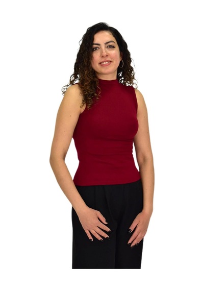 Kadın Düz Renk Vücuda Oturan Askılı Tişört Bgl-st04297 Bordo