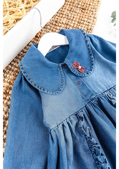 Babymod Bebe Yakalı Fiyonklu Denim Kız Bebek Kot Elbise 001