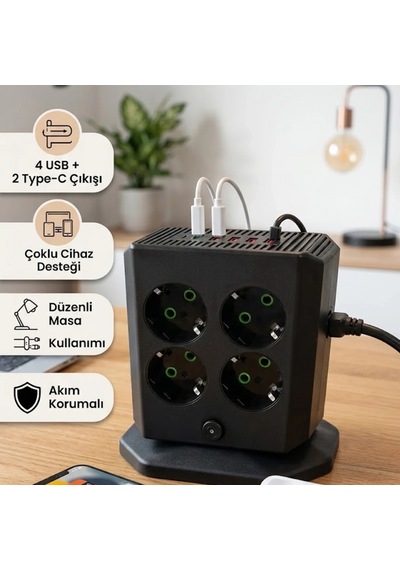 8'li Dikey Çoklu Priz 4 Usb Ve 2 Type-c Girişli Akım Korumalı Uzatma Prizi Diğer