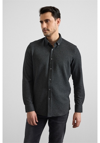 Süvari Antrasit Slim Düğmeli Yaka Manşetli Casual Gömlek Gm2025500500-s08 Antrasit