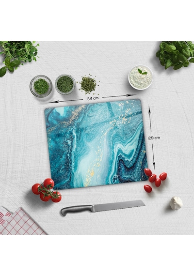 Cam Kesme Tablası - Cam Kesme Tahtası Turkuaz Desen 29cm X 34