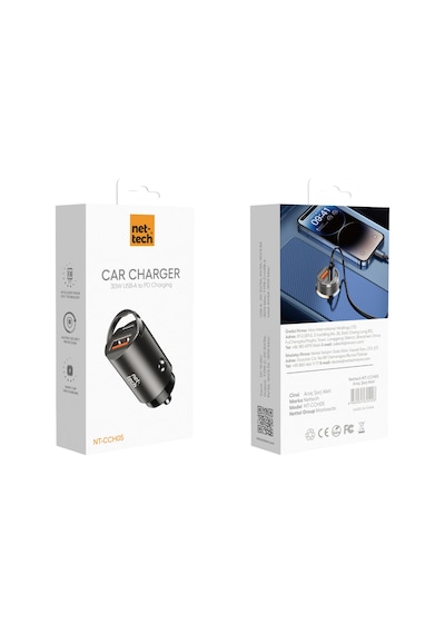 Nettech Nt-cch05 30w Pd& Qc 3.0 Çift Portlu Metal Araç Şarjı Siyah