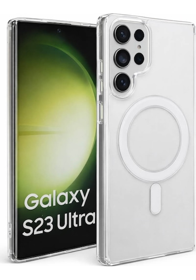 Samsung Galaxy S23 Ultra Uyumlu Kamera Korumalı Magsafe Wireless Şarj Özellikli Lüks Şeffaf Silikon Telefon Kılıfı