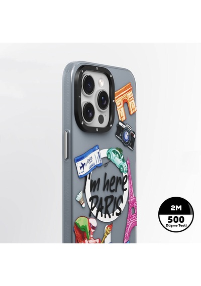 Apple Uyumlu iPhone 14 Pro Max Kılıf Magsafe Şarj Özellikli Youngkit İn Paris Serisi Kapak Gri