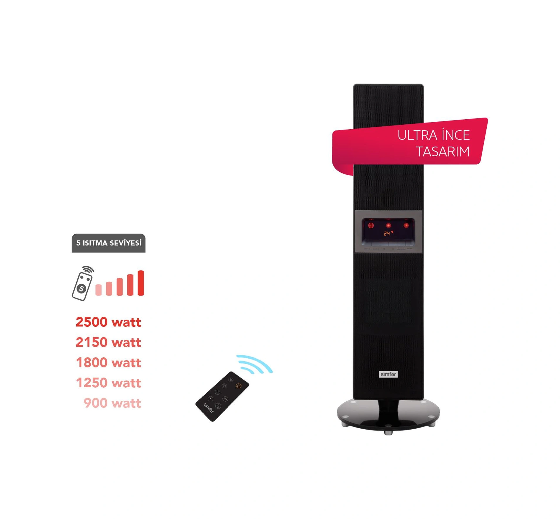 Simfer Sr2500 Single X Karbon Serisi Ip65 Suya-toza Dayanıklı Siyah Uzaktan Kumandalı İç/dış Mekan Isıtıcı