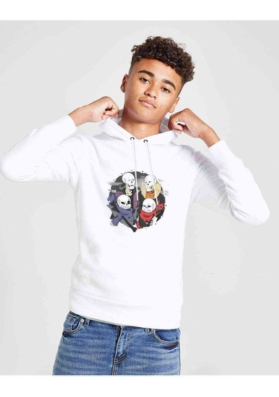 Tshirthane Undertale Skull Os Baskılı Unisex Çocuk Kapüşonlu Beyaz Sweat