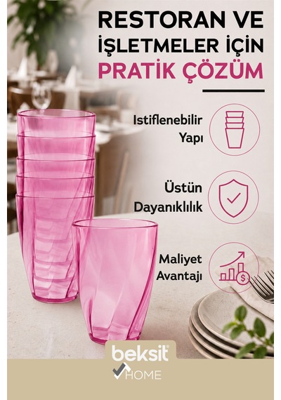 Home Glassy Kırılmaz Polikarbon 6'lı Bardak Pembe 400 Ml Pembe Pembe
