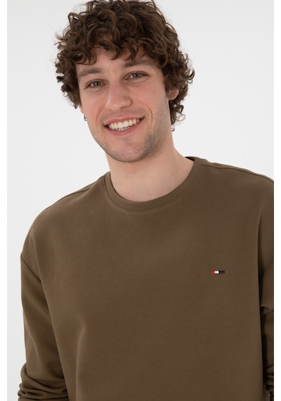 U.S. Polo Assn. Erkek Comfort Fit Bisiklet Yaka Haki İnce Sweatshirt 50309858-VR027