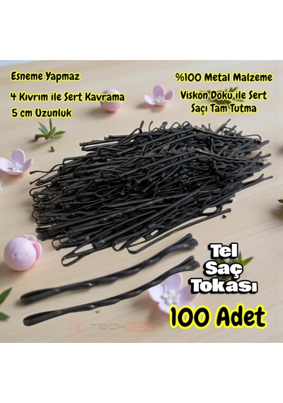 Technow Siyah%100 Metal Esnemez Dayanıklı Kadın Saç Tel Tokası 100 Adet Genel