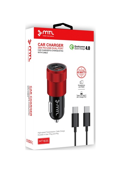 Araç Şarj Aleti Çakmaklık 38w Type-c Type-c + Usb Çift Portlu - Qualcomm Qc 4.0 Desteği Mt-a1835