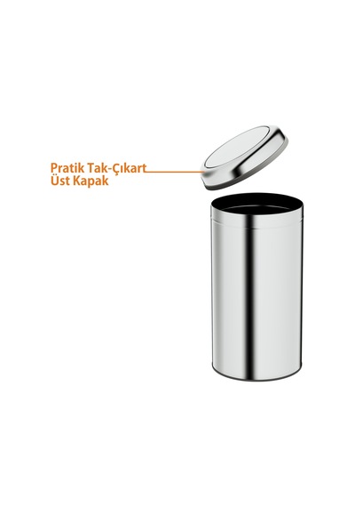 Aqua Bagno Basic Çöp Kovası - Sallanır Kapaklı 45 L, Parlak Krom Paslanmaz Krom