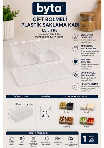 Derin Dondurucu Saklama Kabı 1,5 Litre Çok Amaçlı Kullanıma Uygun Beyaz