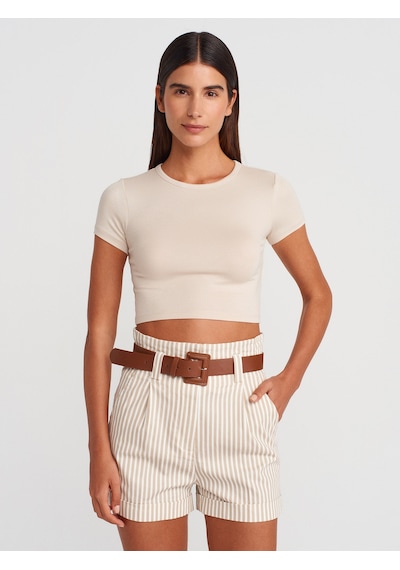 Dilvin 31104 Modal Crop Top-bej Bej