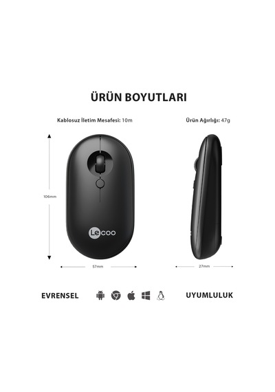 Lecoo WS212 Kablosuz Ergonomik Optik Mouse