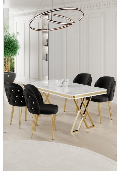 Canisa Rigel Serisi 80x130 Lak Panel Beyaz Mermer Desen Masa Takımı Gold Ayaklı 4 Siyah Sandalye Beyaz Mermer Desen Masa Sandalyeler Siyah Canisa Rigel Serisi 80x130 Lak Panel Beyaz Mermer Desen Masa Takımı Gold Ayaklı 4 Siyah Sandalye Beyaz Mermer Desen Masa Sandalyeler Siyah