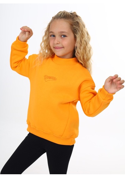 Kız Çocuk Relax Fit Dik Yaka Düşük Omuz Nakış Baskılı Sweatshirt - 3 İplik Şardonlu Hardal Kız Çocuk Relax Fit Dik Yaka Düşük Omuz Nakış Baskılı Sweatshirt - 3 İplik Şardonlu Hardal