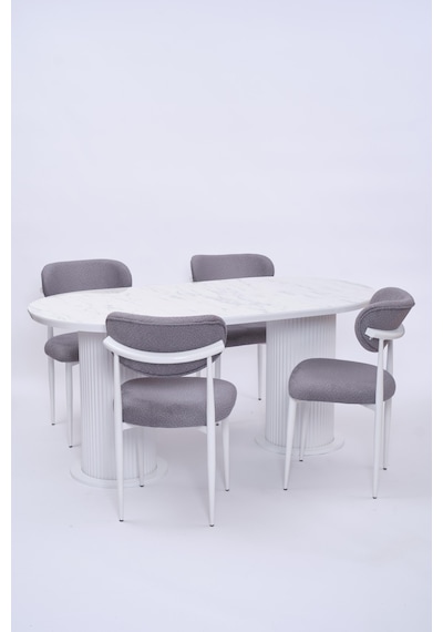 Bohem Polo Lak Panel Yemek Masa Sandalye Takımı 90x170 Beyaz Mermer