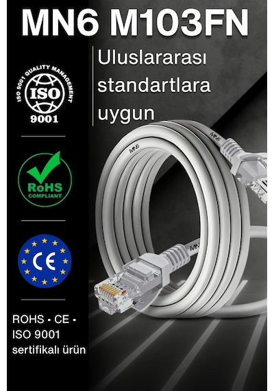 Mn6 M103fn 10 Metre Internet Kablosu/gigabit Destekli-utp-cat6/iç Mekan Uyumlu-ethernet Kablosu 10 Metre 10 Metre