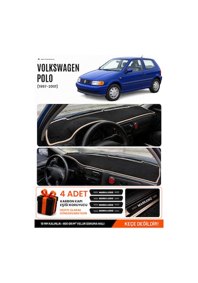 Volkswagen Polo Classic 1997-2001 Uyumlu Torpido Örtüsü, Torpido Kılıfı - Siyah Bej