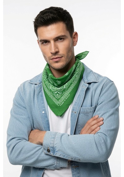 Mollycrush Unisex Yeşil Şal Desenli Fular Günlük Saç Aksesuarı, Boyunluk Ve Outdoor Bandana Yeşil