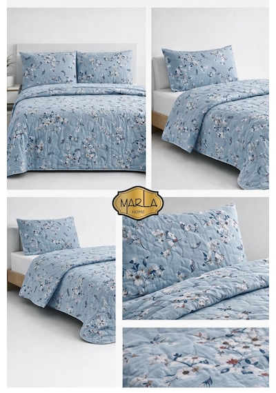 Çift Kişilik Pike Takımı Battal Boy 220x230 Cm Çok Amaçlı Yatak Örtüsü & Battaniye Mavi