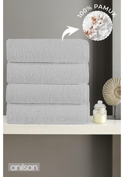 4'lü Gri Banyo Havlusu - 70x140 Cm, 490 Gr, %100pamuk, Spa Ve Otel Havlusu, Günlük Kullanıma Uygun Gri