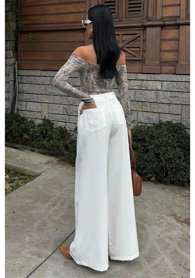 Defymoda Bol Paça Palazzo Pantolon 0080 Ekru