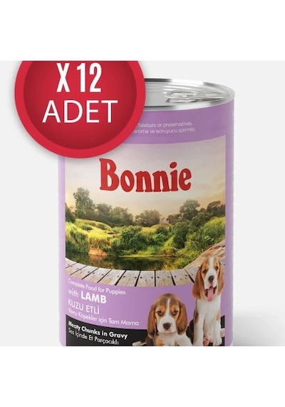 Bonnie Kuzu Etli Sos İçinde Et Parçacıklı Yavru Köpek Konservesi 400g X 12 Adet