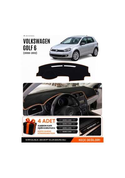 Volkswagen Golf 6 2008-2012 Uyumlu Torpido Örtüsü, Torpido Kılıfı - Siyah Kahverengi