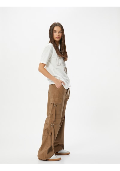 Koton Kolej Tişört Baskılı Kısa Kollu Bisiklet Yaka Pamuklu Ekru 4sal10125ık Ekru