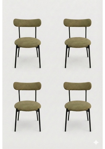 4 Adet Puffy Haki Yeşil Teddy Sandalye Mutfak Sandalyesi Salon Sandalyesi Balkon Sandalyesi Haki Yeşili