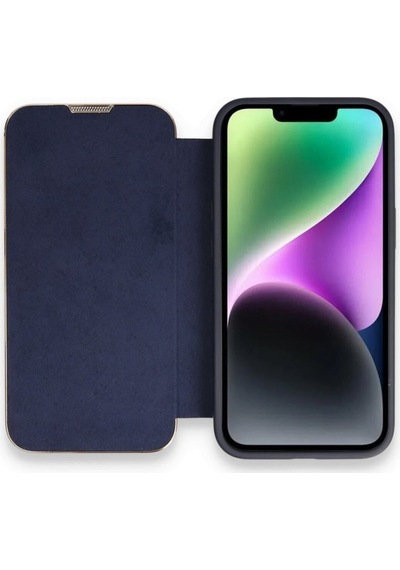 Apple Uyumlu iPhone 12 Pro Kapaklı Kılıf Parmak Izi Bırakmaz Dışı Deri Içi Süet Tasarım Lacivert