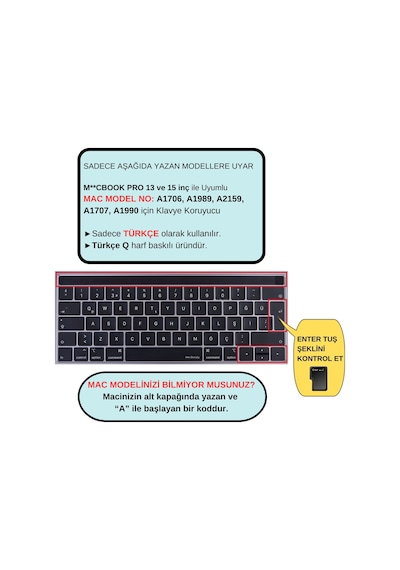 Apple Uyumlu MacBook Pro Klavye Koruyucu Türkçe Q 13inç A1706 A1989 A2159-15inç A1707 A1990 İle Ombre Siyah Gri