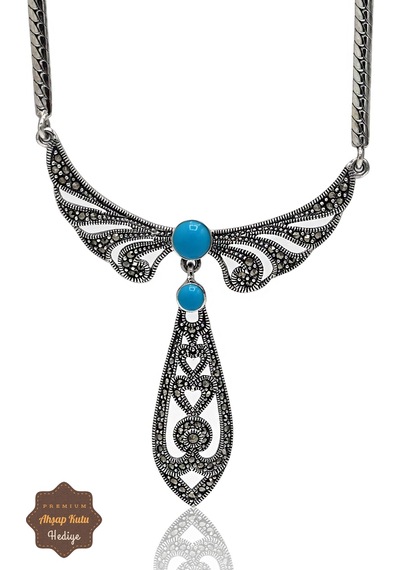 Firuze Taşlı Melek Kanat Model Markazit Taşlı Gümüş Kadın Gerdanlık 201024269 Gümüş